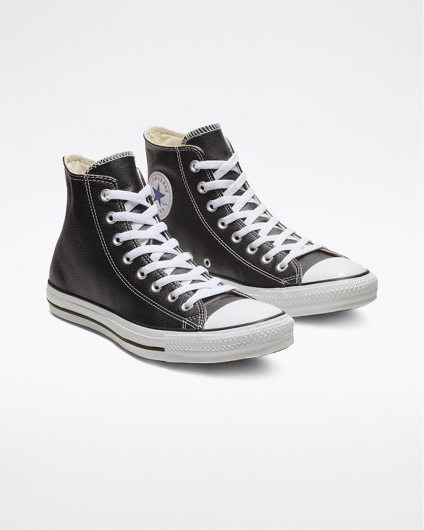 Women's Converse Chuck Taylor All Star Leather High Top Shoes Black | AU 18E53X